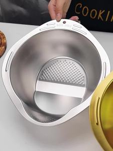 304 Stainless Steel Vegetable Washing Basin with Draining Basket Rice Washing Sieve Rice Washing Bowl Household Kitchen Gadget Fruit Basket Draining Strainer