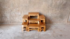 KODANG โต๊ะหมู่บูชาไม้สัก หมู่ 7 หน้า 4 (เฉพาะตัวลูก) เคลือบสีใสธรรมชาติ กว้าง 30 ซม. ยาว 40 ซม. สูง 26 ซม.