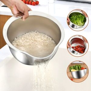 Rice Washer Strainer Bowl Stainless Steel Rice Washing Bowl Rice Sieve Colander Fruit and Vegetable Strainer Kitchen Tools