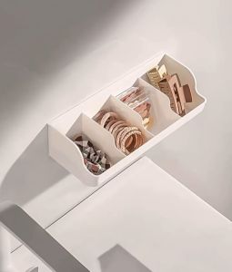 Wall-mounted Divided Storage Box Multi-functional Compartment Organizer  Punch-free Cosmetics Wall Storage Rack Hair ring Hairpin Storage Box