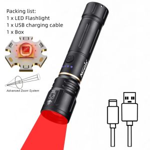 Alonefire Zoom Red Light LED High Power Flashlight USB Rechargeable Aluminum Torch Camping Outdoor Hiking Hunting Fishing Lamp
