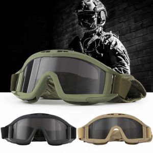 Anti Fog Tactical Goggles 3 Lens Windproof Dustproof Shooting Skiing Motorcycle Mountaineering Glasses Safe Protection Goggles