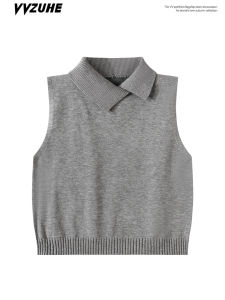 Korean Style Pure Color Collarless Sleeveless Knitted Vest Womens Loose Fit Layering Slimming Top Commute Fashion