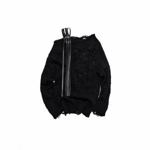 1JINN STUDIO | Off-Shoulder Belted Lace Hollow Cable Knit Top