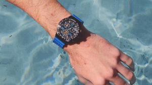 Swatch Moments In Bue (YVB100) Blue 43mm Textile Watch