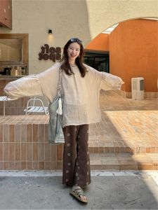 QIAONIAOGE | Nara Girl Heavy Embroidery Cotton Linen Ultra Slimming Cool Micro Flared Long Pants Walking Pants Floral Nine Point Pencil Skirt