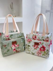 Classic Flower Lunch Bag Bento Satchel Bag For Work Large Capacity Thermal Handbag For School Picnic