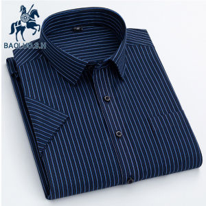 Paul Summer Mens Short Sleeve Striped Shirt Thin Non-iron Business Formal Half Sleeve Dad Mens Fashion Casual Wear Polyester Cotton Blend
