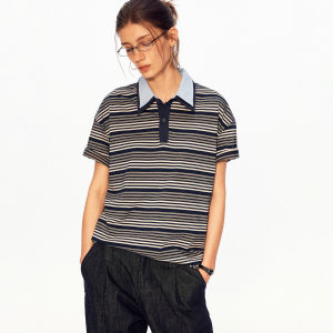 MADWITCH | Retro Stripe Contrast Color Polo Shirt Loose Short Sleeve