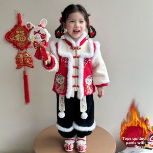 Autumn Winter Cheongsam Childrens New Year Clothes Set for Girls Baby Girls Hanfu Traditional Chinese Costume Kids Outfits