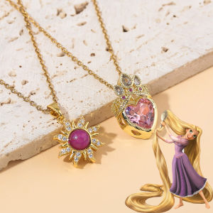 Anime Cartoon Princess Rapunzel Cosplay Necklace Fashion Pink Zircon Copper Pendant Necklace Fairy Tale Girl Cute Choker чокер