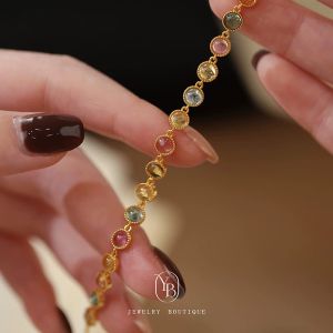 Colorful Simulated Tourmaline Crystal Bracelet Luxury Minimalist Elegant Womens Style 2025 New Retro Chinese Fashion Friend Jewelry