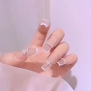 50cm Claw Nail Drill Chain DIY Charm Nail Art Decor 3D Metal Silver AB Crystal Pearl Chain Nail Rhinestones