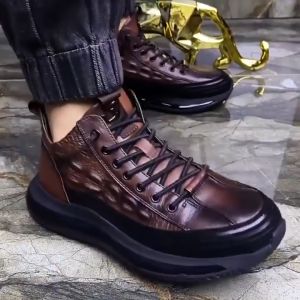 2024 New Men's Sports Shoes: Leather Sneakers & Air Cushion Running Shoes