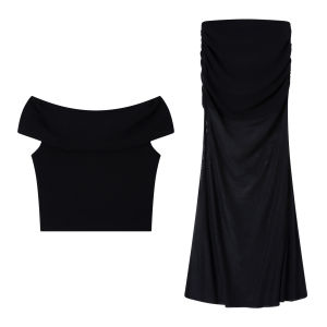 Fashion Slim Fitted Off-Shoulder Top & Skirt Two Piece Set