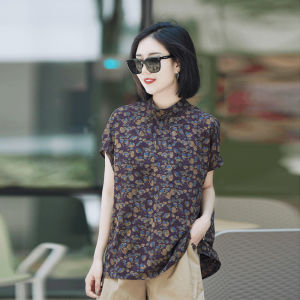 French Vintage Floral Print Short Sleeve Loose Womens Shirt Summer New Style Simple Single Button Design Sensation Top Trendy