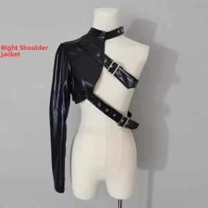 Semi-Body Motorcycle Leather Single Shoulder Sleeve Top for Female Dance Teams Stage Performance Outfit Jazz Style Lead Dancer