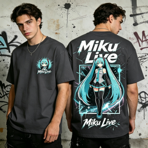 Bandai | Mens Shirt Hatsune Miku Live Graphic T-shirt Casual Short Sleeve Anime Tee Streetwear O-neck Loose Fit Tops for Kids Tshirt