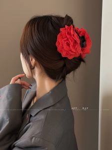 Red Dried Rose Hair Claw Clip Womens Sweet Shark Clamp Back Hair Styling Accessory Korean Style Fresh out Fashion Jewelry