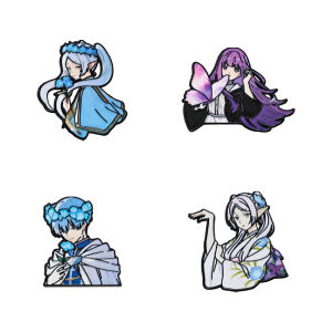 Bandai | 4 Pack Aesthetic Kimono Floral Elf Metal Enamel Pins Frieren Anime Character Souvenir Sousou No Frieren Journeys End Brooch
