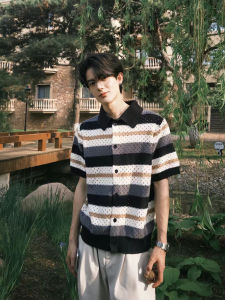 ZHUOCAN | Breathable Colorblock Knit Loose Striped Shirt