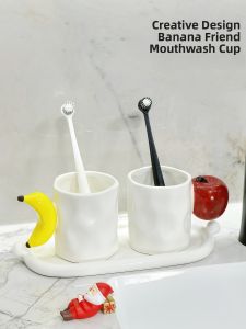 Creative Ceramic Banana  Toothbrush Cup Couple High Aesthetic Value Brushing Cup Washing Cup Set Bathroom Accessories