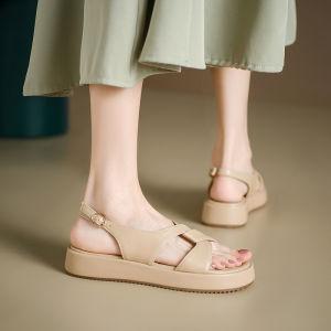 Large Size Thick Sole Sandals Womens 41-43 Open Toe Back Bandage All-Match Summer Roman Style Shoes Mid Heel Dress Womens Shoes