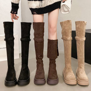 Giày Bốt Cao Đến Đầu Gối Tăng Chiều Cao Cho Nữ Giày Bốt Thời Trang Mùa Xuân Thu 2024 Phong Cách Hàn Quốc Đế Dày