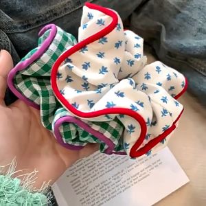 French Style Scrunchies Chekered Flower Hair Rope Pony Tail Hair Tie