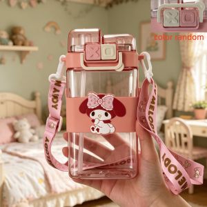 Sanrio | 600ml Sanrio Series Square Double Drinking Water Bottle Strap with High Beauty and Large Capacity Accompanying Water Bottle