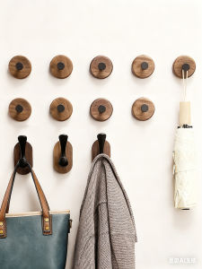 Self-adhesive New Simple Solid Wood Hook Walnut Hanging Hanger Bathroom Wall Hook Bedroom Coat Storage Rack Home Towel Key Decor