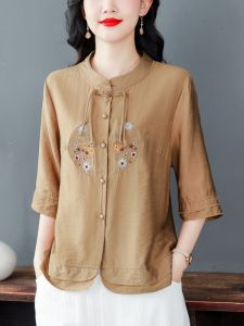 Youthful Slimming Top Chinese Style Embroidered Summer New Premium Linen
