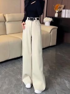 White Casual Loose Womens Suit Pants High Waist Slimming Fashionable Straight Leg Floor-Length Trousers Autumn New Arrival
