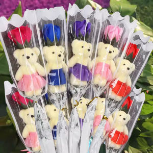 🔥ร้อน🔥ช่อดอกไม้สบู่รูปหมีดอกไม้ดอกกุหลาบปลอมของขวัญวันวาเลนไทน์วันแม่ของขวัญวันเกิดการตกแต่งปาร์ตี้ที่บ้านแต่งงาน