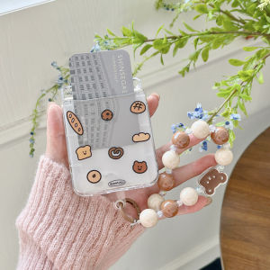Transparent Cartoon Bear Toast up down Folding Protection Phone Case for Samsung Zflip3/4 5G Signal Compatible Eco-friendly