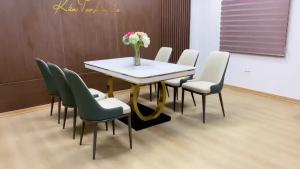 Bàn Ăn Hiện Đại Chung Cư Nhà Phố T90 Tân Cổ Chân Sắt Mạ PVD Vàng. Double Q TC07