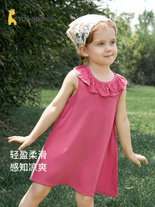 Princess Style Sleeveless Thin Summer Dress for Girls Childrens Fashionable Sweet Edge Collar Outgoing Dress Toddler Kids