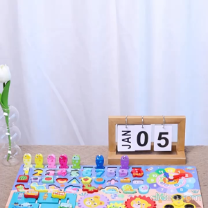 Bảng Học Đa Năng Montessori 8 Trong 1 Bằng Gỗ - Ghép Số Chữ Cái Câu Cá Nam Châm Đồng Hồ Bánh Răng Mê Cung Cho Bé