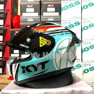 PAKET GANTENG HELM KYT R10 motif Aquamarine flat visor iridium