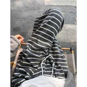 175 Tall Long Gray Striped Wide-Leg Pants Female High Waist Slim Looking Drape Lazy Straight-leg Loose-Fitting Mopping Pants