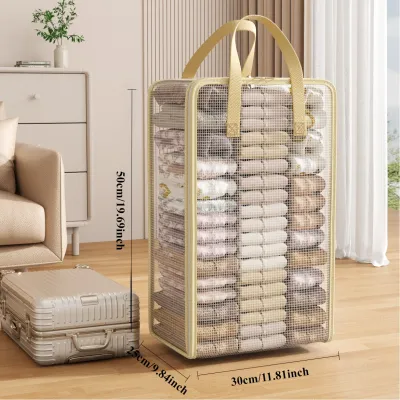 1pc Clear Clothing Storage Bag Wardrobe Organizer Visible Large Capacity Clothes Quilt Organizer Bag With zippers Handle 2026