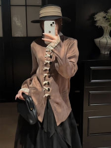 DANTING | Glamorous Stylish Office Lady Wear Unique Lightly Mature Beige Shirt Set