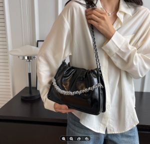 IELGY Niche Retro Oil Wax Leather Pleated Bag Simple Chain Underarm Bag All-Match Shoulder Messenger Bag