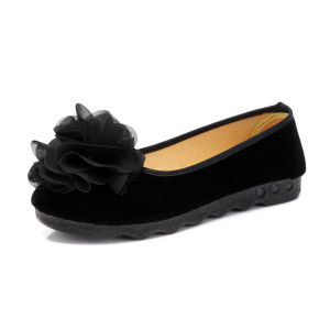 ใหม่มาถึงรองเท้าผ้าปักกิ่งสําหรับผู้หญิงรองเท้าทํางานสบายสีดํา Soft Sole Anti-SLIP ทนต่อการสึกหรอรองเท้าดอกไม้รองเท้าลําลอง