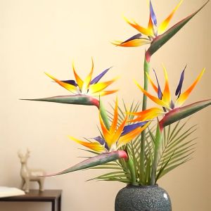 Hoa thiên điểu giả như thật cắm bình 80cm ship HOẢ TỐC HCM chuối mỏ két cao su cam trang trí nhà