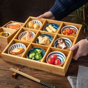 Long Rectangle Bamboo Wood Nine Grids Hot Pot Small  Style Chinese Traditional Adult Dinnerware Serving Tray Food Ingredients Dish