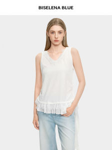 BEIQIANI | Lace Edged Sleeveless T-shirt Summer