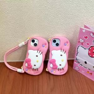Sanrio | Kawaii Hello Kitty Melody Holder Phone Case For iPhone 18 17 16 15 14 13 12 Pro Max Plus Silicone 17 Pro Back Cover with Lanyard