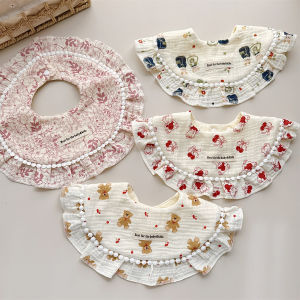 Princess Style Pure Cotton Muslin Saliva Towel Baby Bibs Lace Trimmed Feeding Neckers Comfortable Soft Fabric Infant Supplies
