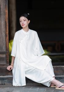 ชุดโยคะแบบจีน ชุดสงฆ์ ชุดโยคะผ้าลินินบางหลวมๆ ชุดกางเกงขายาวทรงหลวมๆ ชุดโยคะแบบนั่งสมาธิแบบพุทธศาสนา ชุดผ้าฝ้ายลินิน
